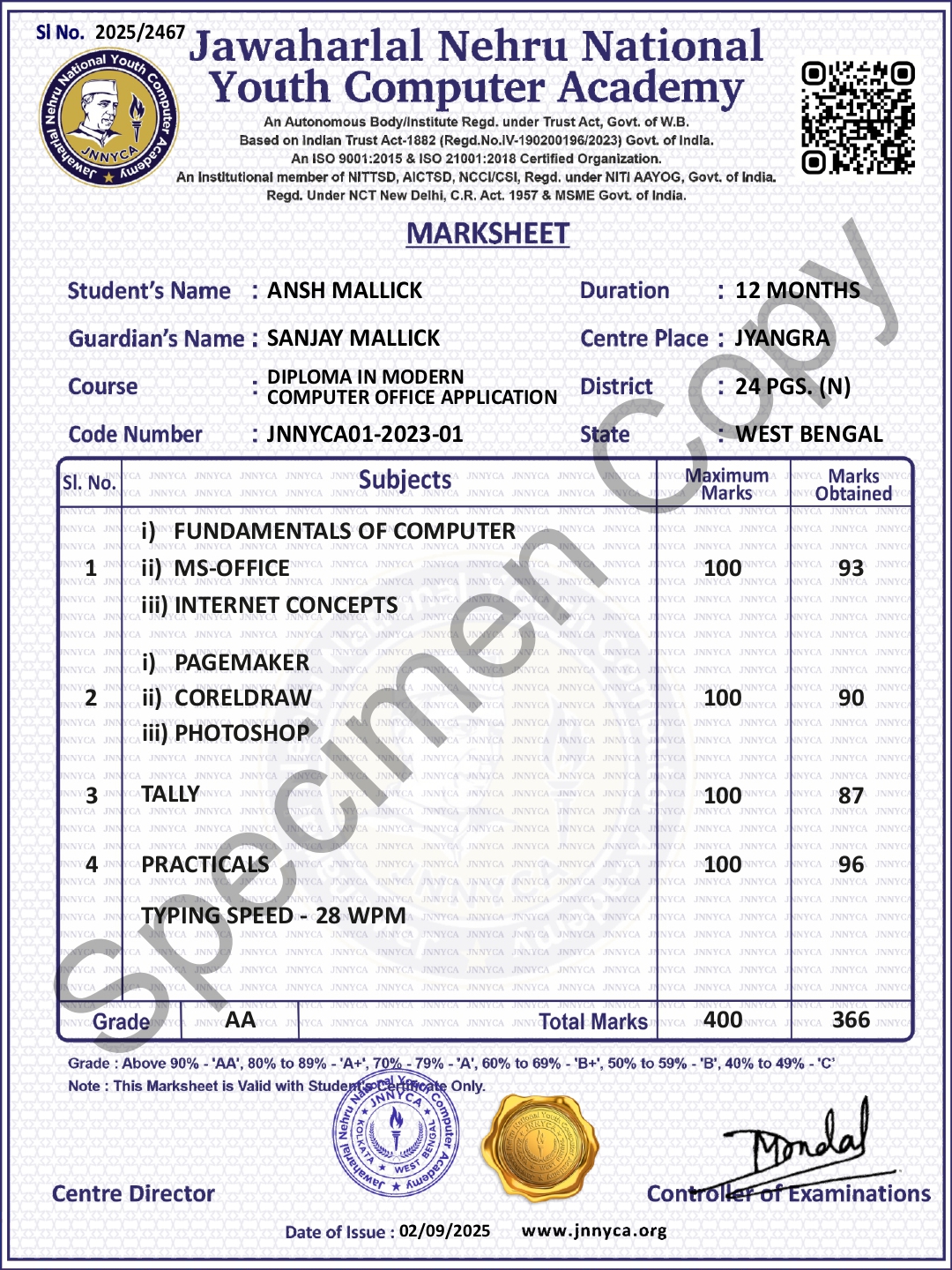 Academic Marksheet